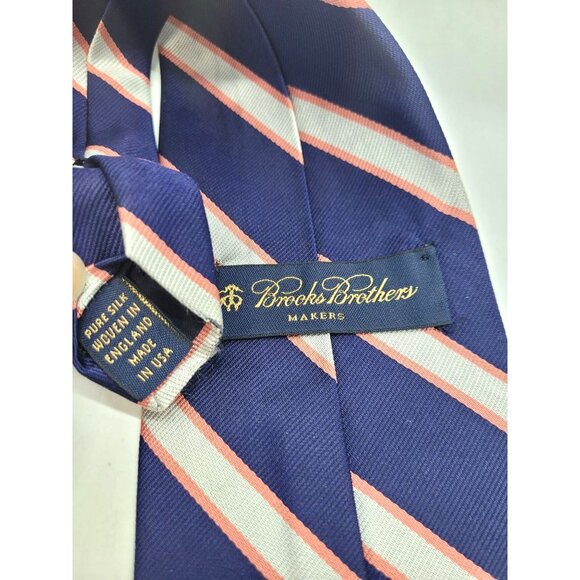 REPP TIE Brooks Brothers USA Mens Red White & Blue Striped 100% Silk Classic - Picture 3 of 4